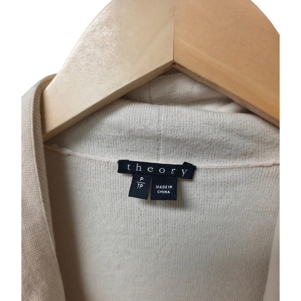 Theory Trincy Evian Stretch Cardigan Women P Cream Wool Draped Belted Minimalist - Picture 3 of 5